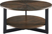 Round 2-Tier Rustic Brown Solid Wood Coffee Table with Storage 85cm