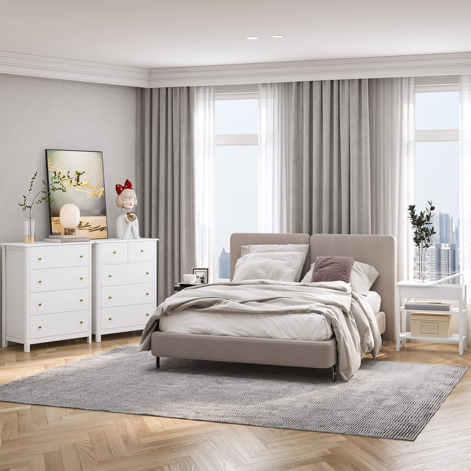 White Chest of Drawers 4 Drawer Wooden Storage Unit for Bedroom Hallway