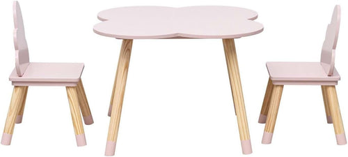 Kids Table & 2 Chairs Set Pink & Brown, Safe Rounded Edges, MDF Pine