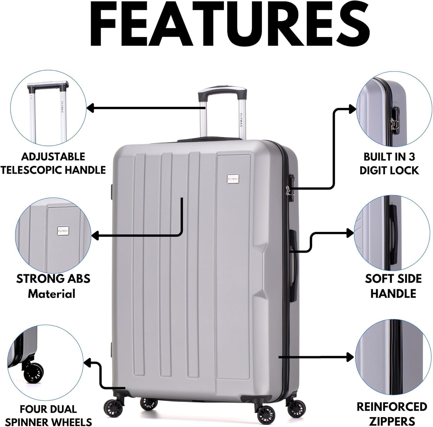 Medium Check In Suitcase 24in ABS Hard Shell Ultra Lightweight 4 Wheel
