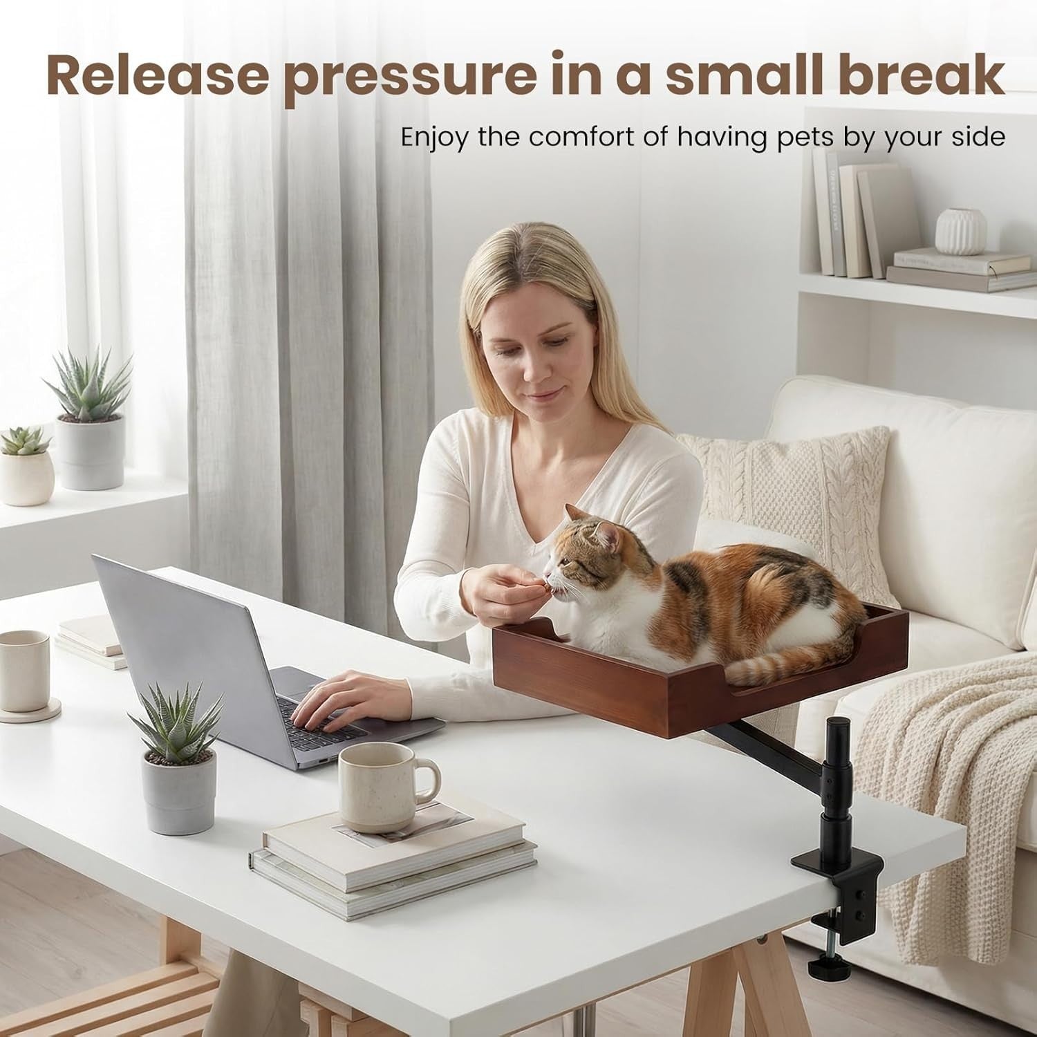 Bamboo Desk Cat Hammock Rotating Cat Bed Clamp On Desktop Perch