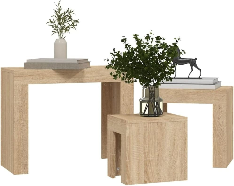 3pc Nesting Coffee Tables Set Sonoma Oak Side End Table Wood Living Room