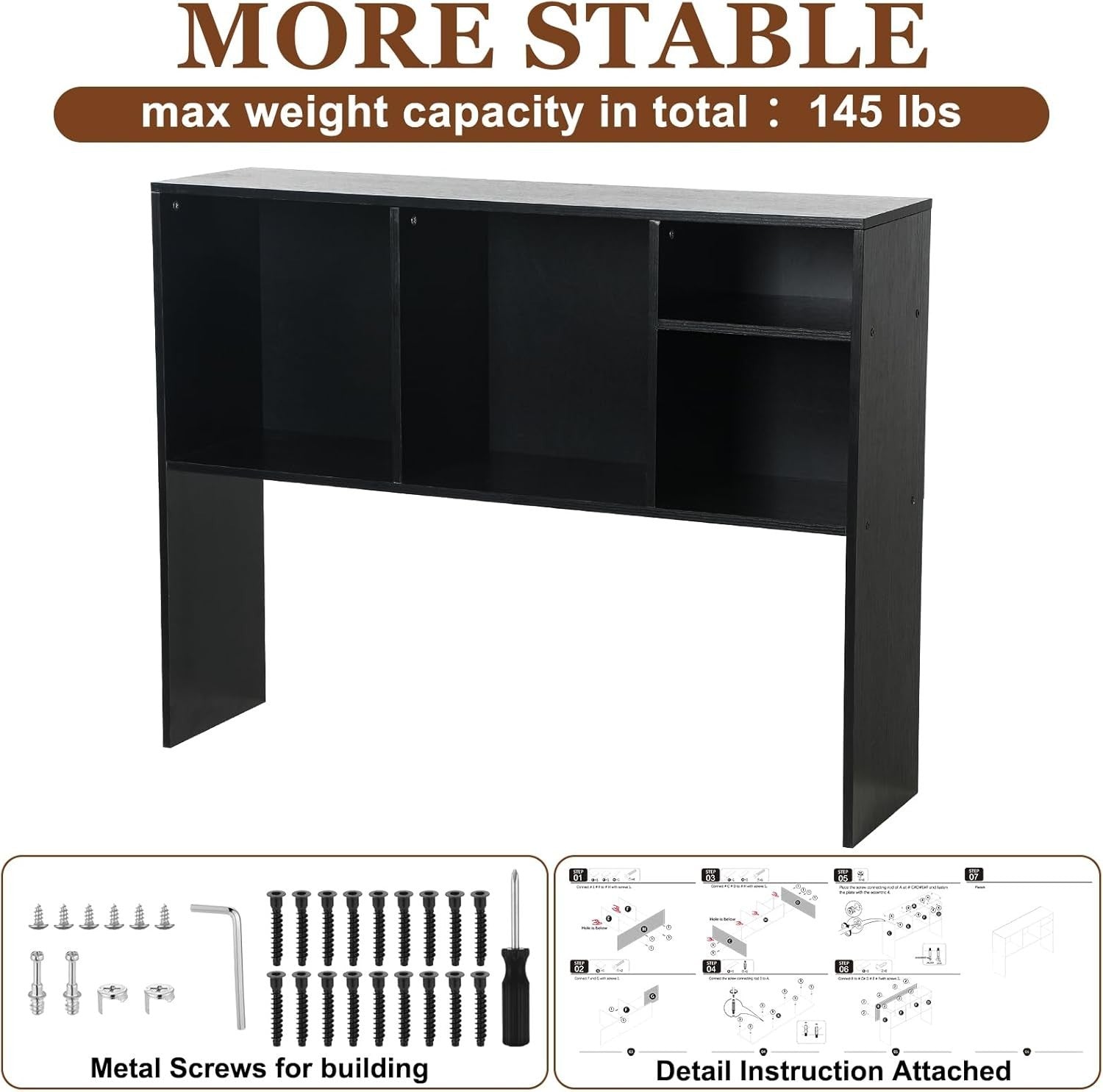 Desk Hutch Bookshelf Organizer 2-Tier Monitor Stand Storage Rack Black