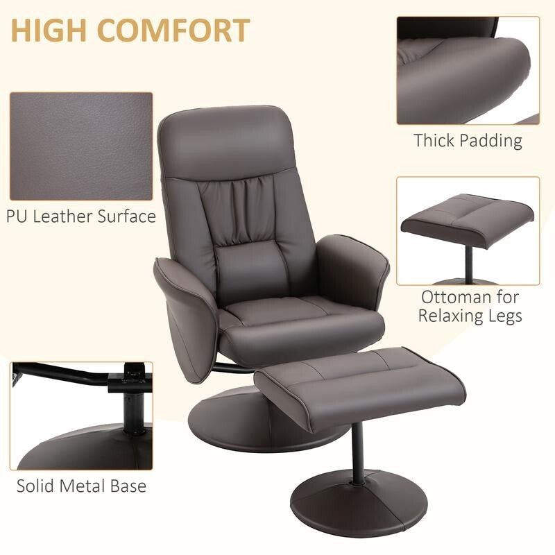 Luxury Recliner Armchair w/ Footstool Swivel Faux Leather Lounge Seat