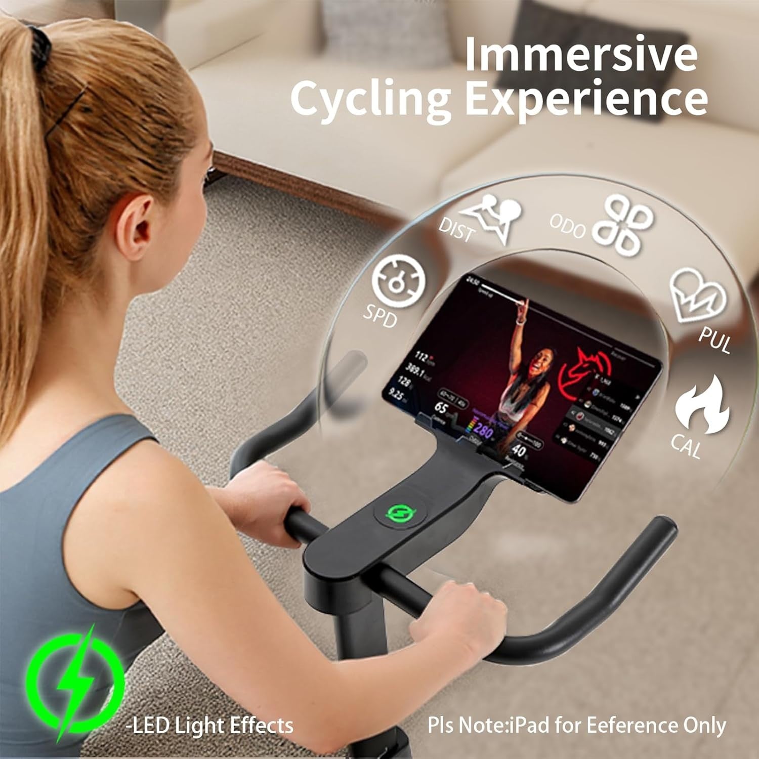 Self-Powered Magnetic Spin Bike w/ LED Lights, App Sync & 100 Resistance Levels