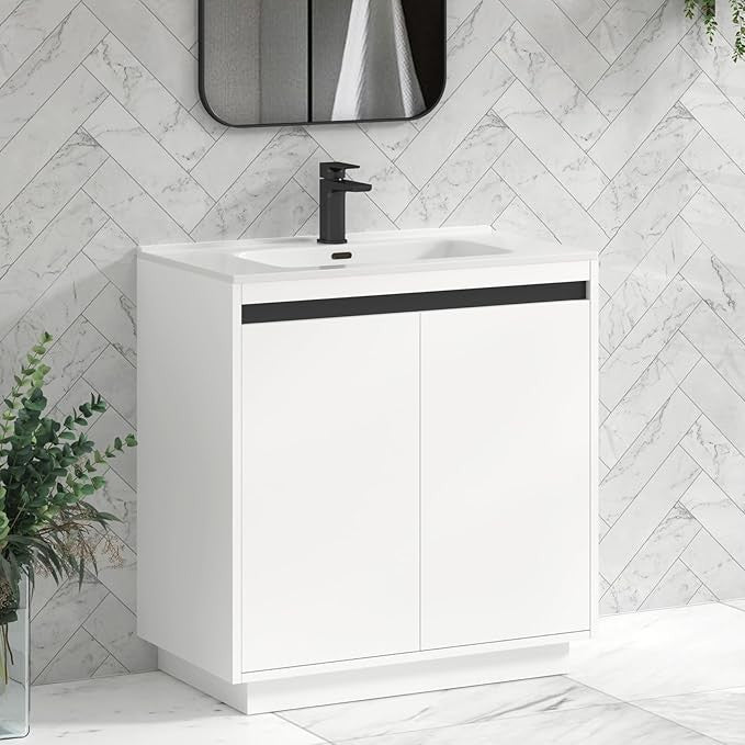 800mm Matte White Floor Standing Vanity Unit with Basin Sink 2 Door Cabinet