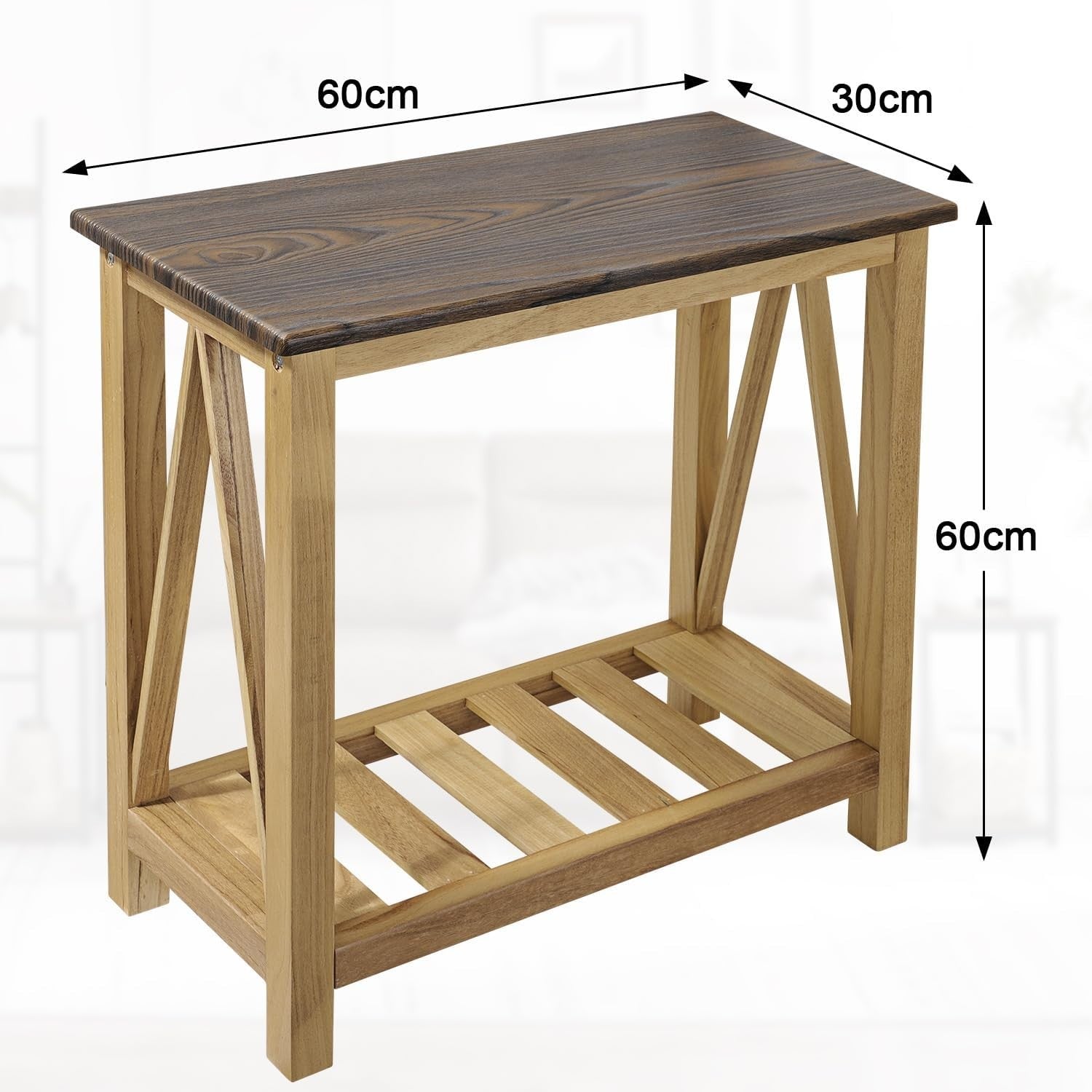 Rustic Narrow Side Table with Storage Shelf, Rectangular Nightstand for Small Sp