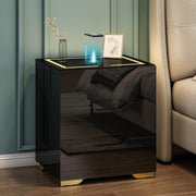 Black High Gloss Bedside Table with Wireless & USB Charging, LED Light, 3 Drawer