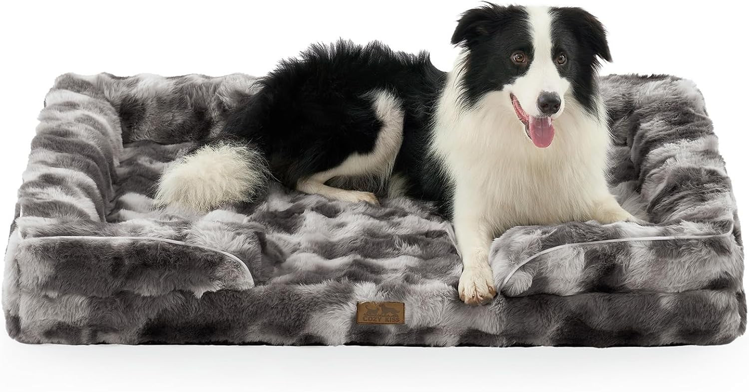 XL Orthopedic Dog Bed 44x32in Faux Fur Sofa Washable