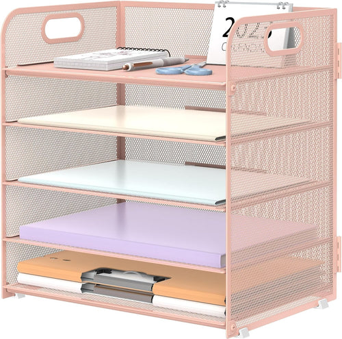 5-Tray Metal Desk Organizer Letter Tray File Holder for Office, Home