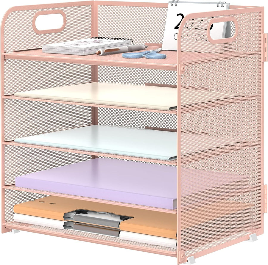 5-Tray Metal Desk Organizer Letter Tray File Holder for Office, Home