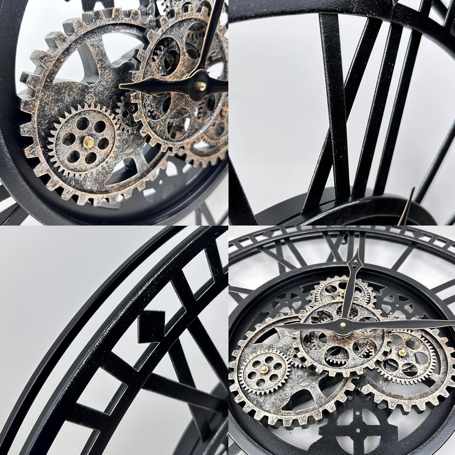 Oversized Industrial Steampunk Wall Clock 24" Silent Moving Gears Decor