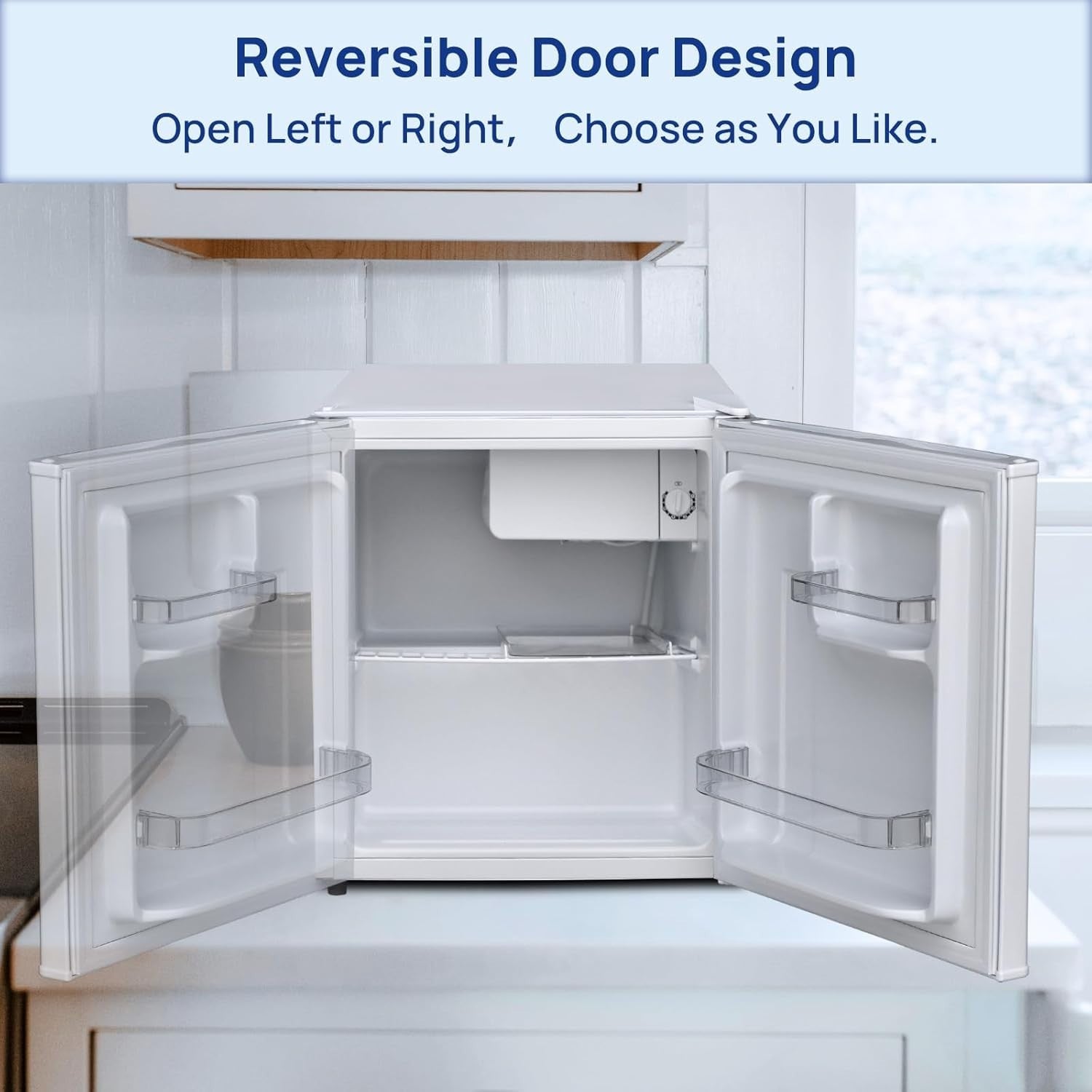 48L Mini Fridge Table Top Quiet Drinks Cooler Reversible Door White