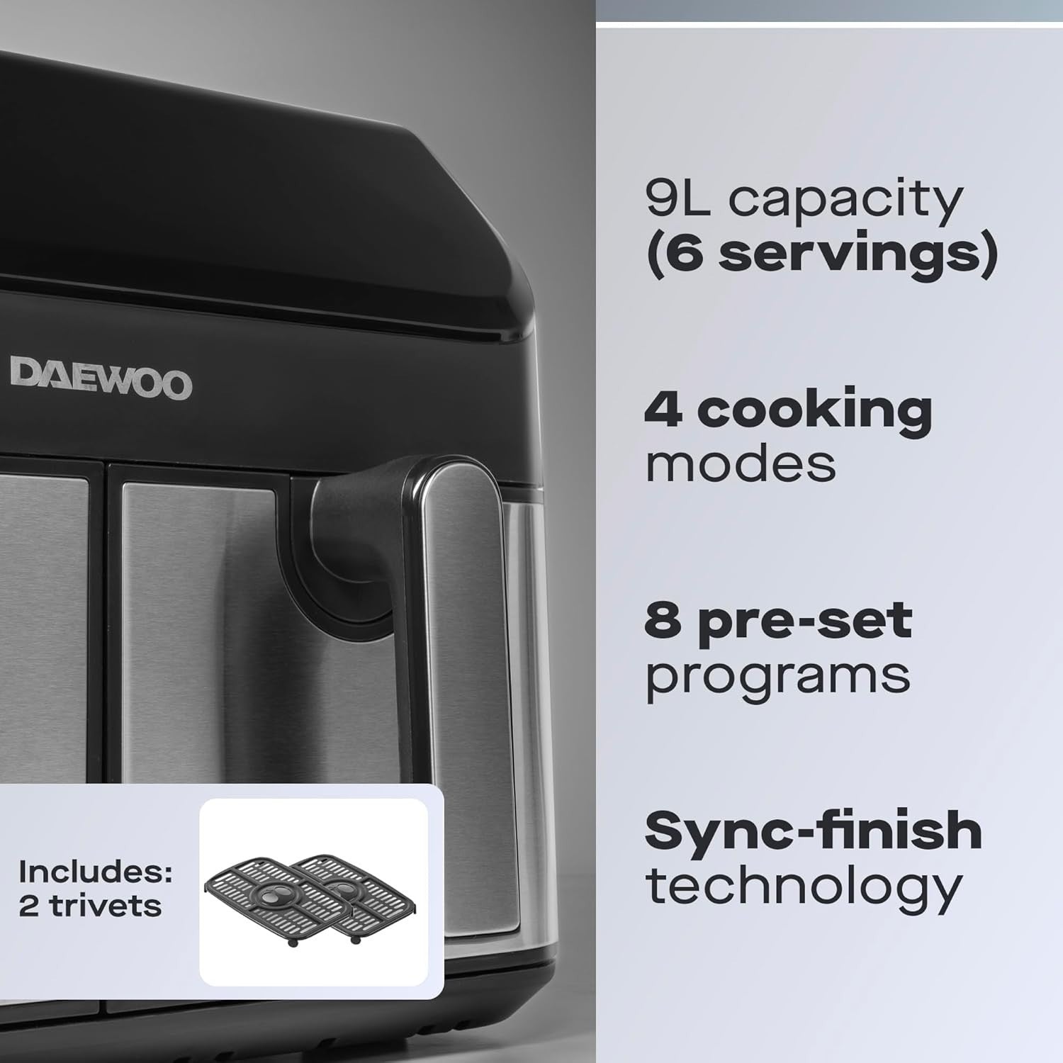 Dual Zone Air Fryer 9L | 4.5L+4.5L Sync Cook Digital Healthy Family Cooking