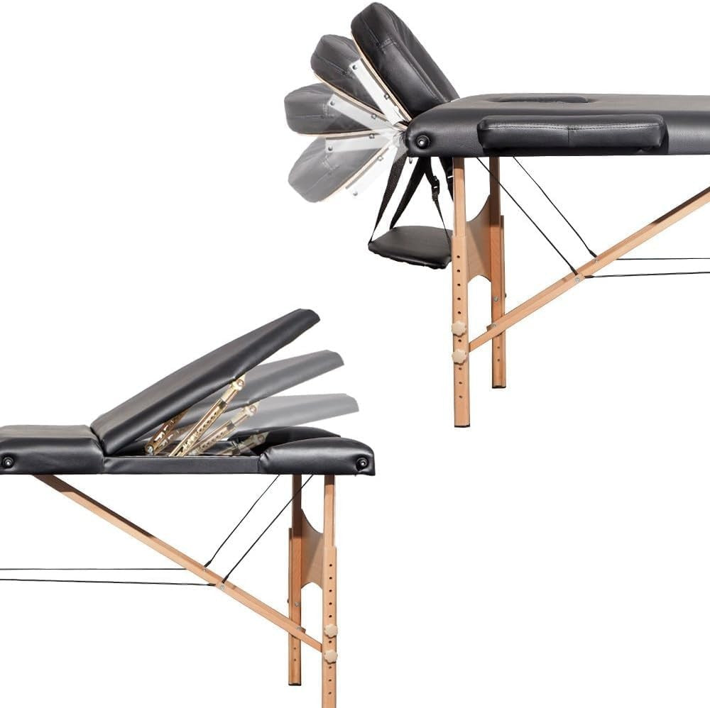 Portable 3 Section Massage Table Foldable Beauty Therapy Bed Adjustable 60cm