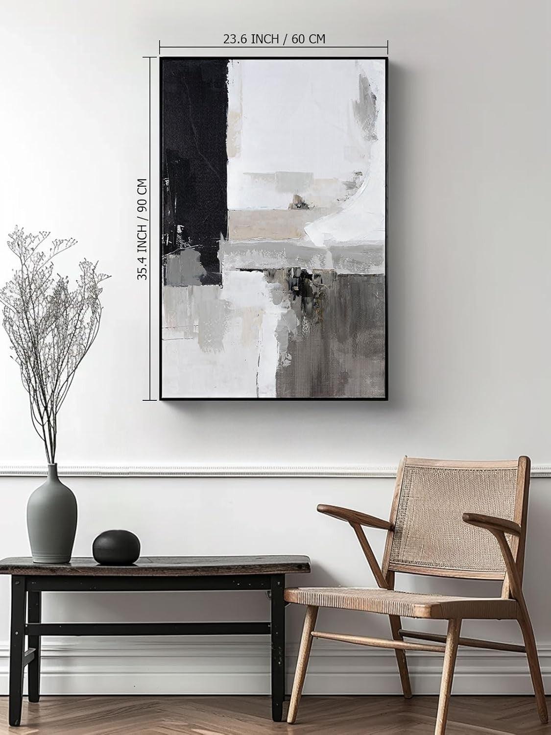Grey Black Abstract Canvas Wall Art 2 Panels 24x36" Modern Decor