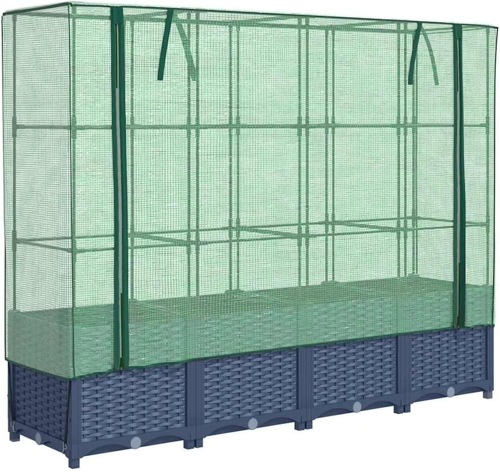 Raised Bed Planter with Greenhouse Cover 160x40x138cm | Rattan Look