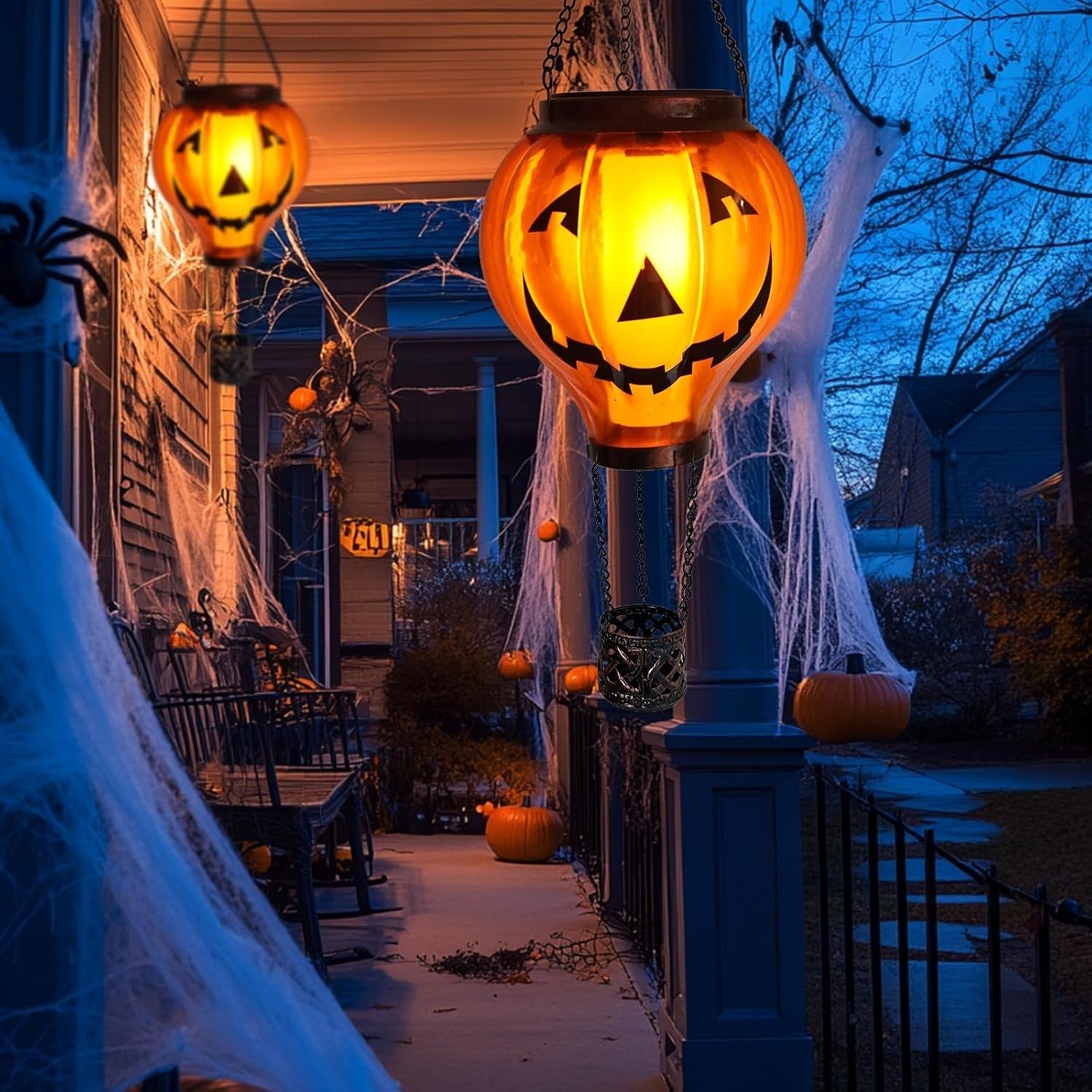 Halloween Pumpkin Hot Air Balloon Solar Lantern LED Flicker Light Outdoor Decor