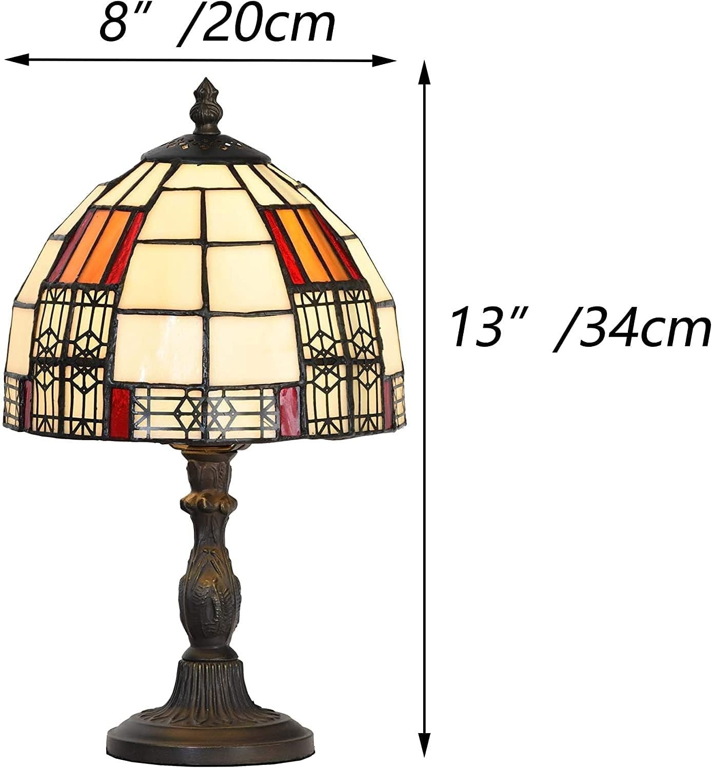 Stained Glass Tiffany Style Table Lamp with 8" Shade, Antique Look, 33cm High