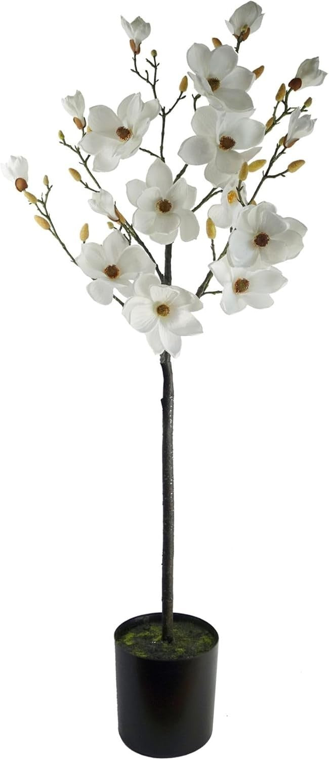 140cm Artificial Magnolia Blossom Tree White Floral Plant in Pot Home Decoration