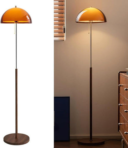 Wabi Sabi Wood Floor Lamp Orange Acrylic Shade 60in Dimmable Standing Light