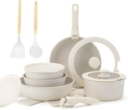17Pcs Non Stick Cookware Set Detachable Handle Pans Stackable Induction Safe