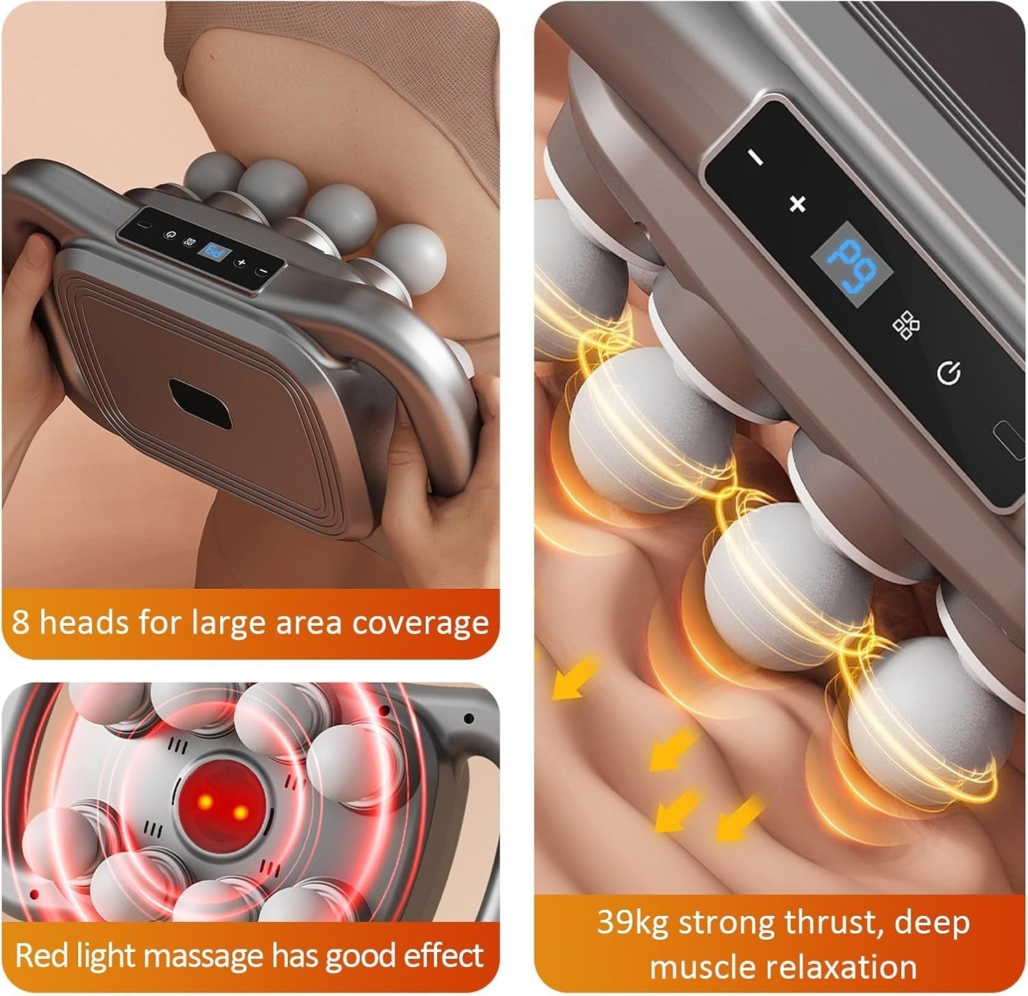 8 Head Deep Tissue Massage Gun 30 Speeds Handheld Muscle Pain Relief