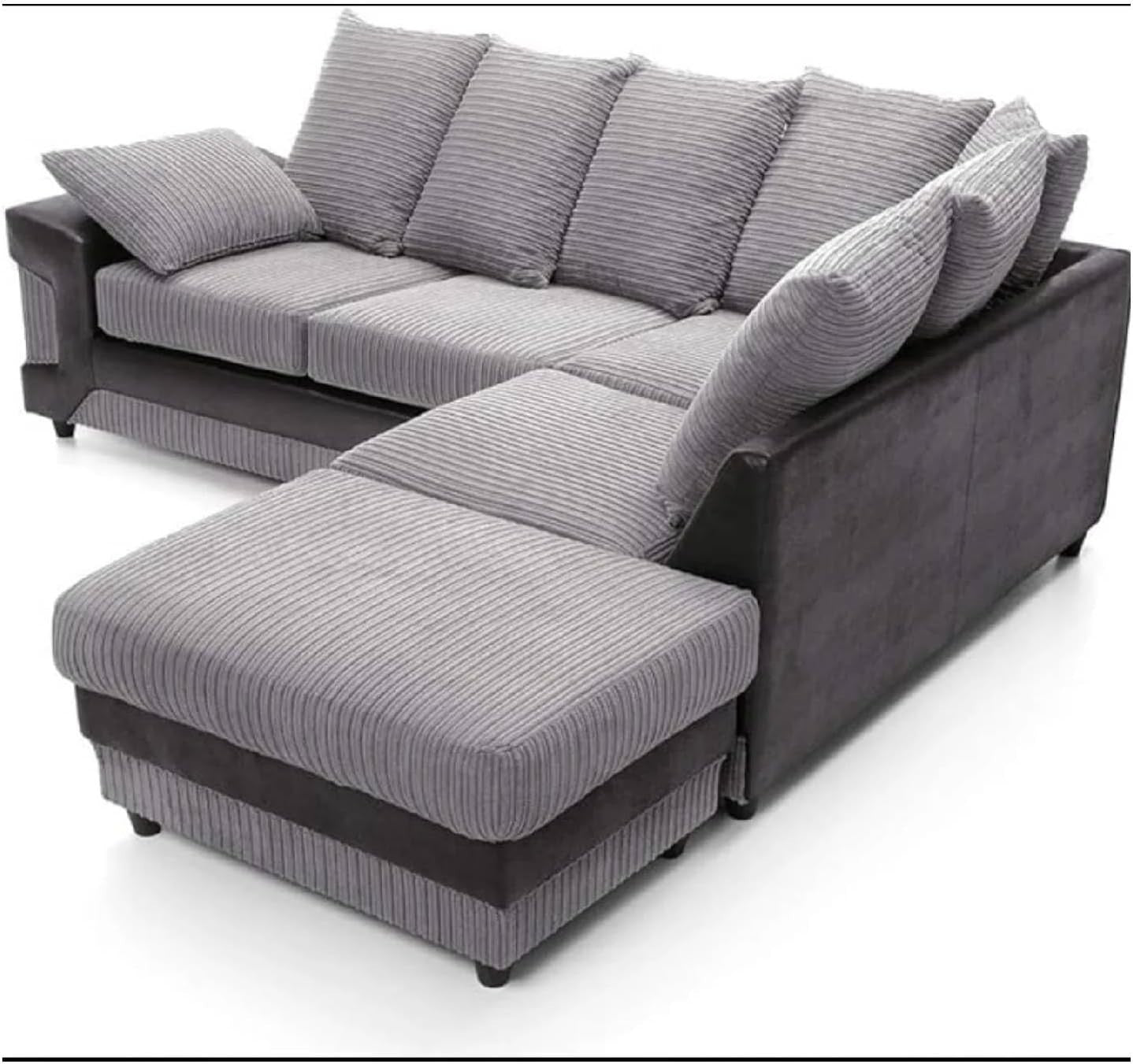 5 Seater Corner Sofa Black & Grey Right Hand L Shape Fabric Leather