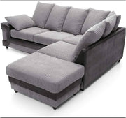 5 Seater Corner Sofa Black & Grey Right Hand L Shape Fabric Leather