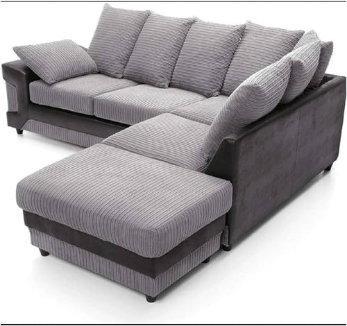 5 Seater Corner Sofa Black & Grey Right Hand L Shape Fabric Leather