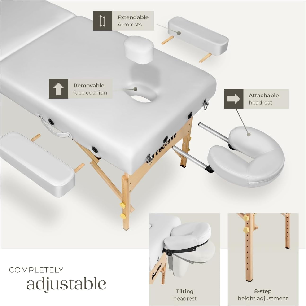 Portable 3 Zone Massage Table Foldable Adjustable Beauty Therapy Bed White