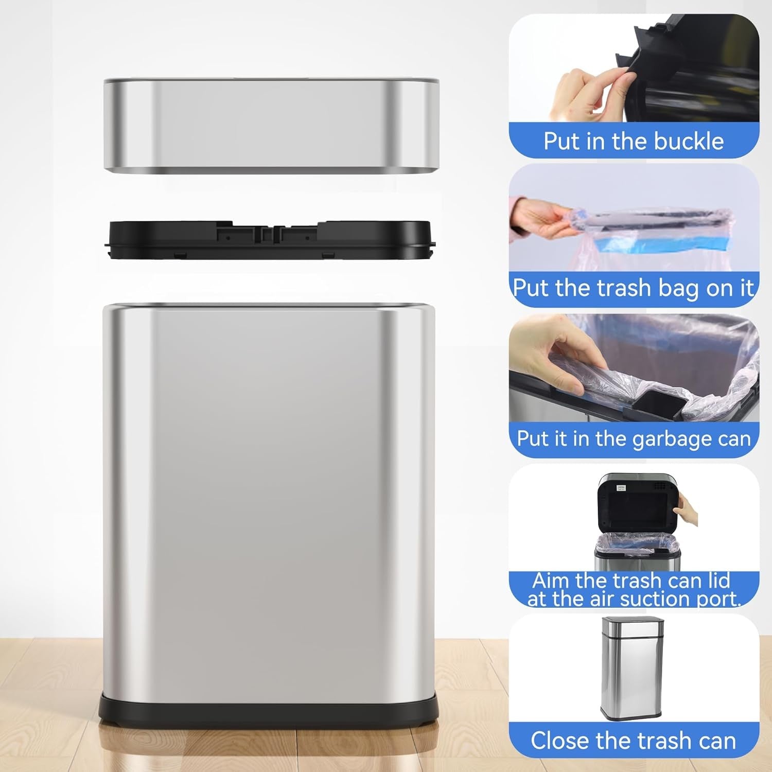 6 Gallon Touchless Motion Sensor Trash Can Stainless Steel Silver
