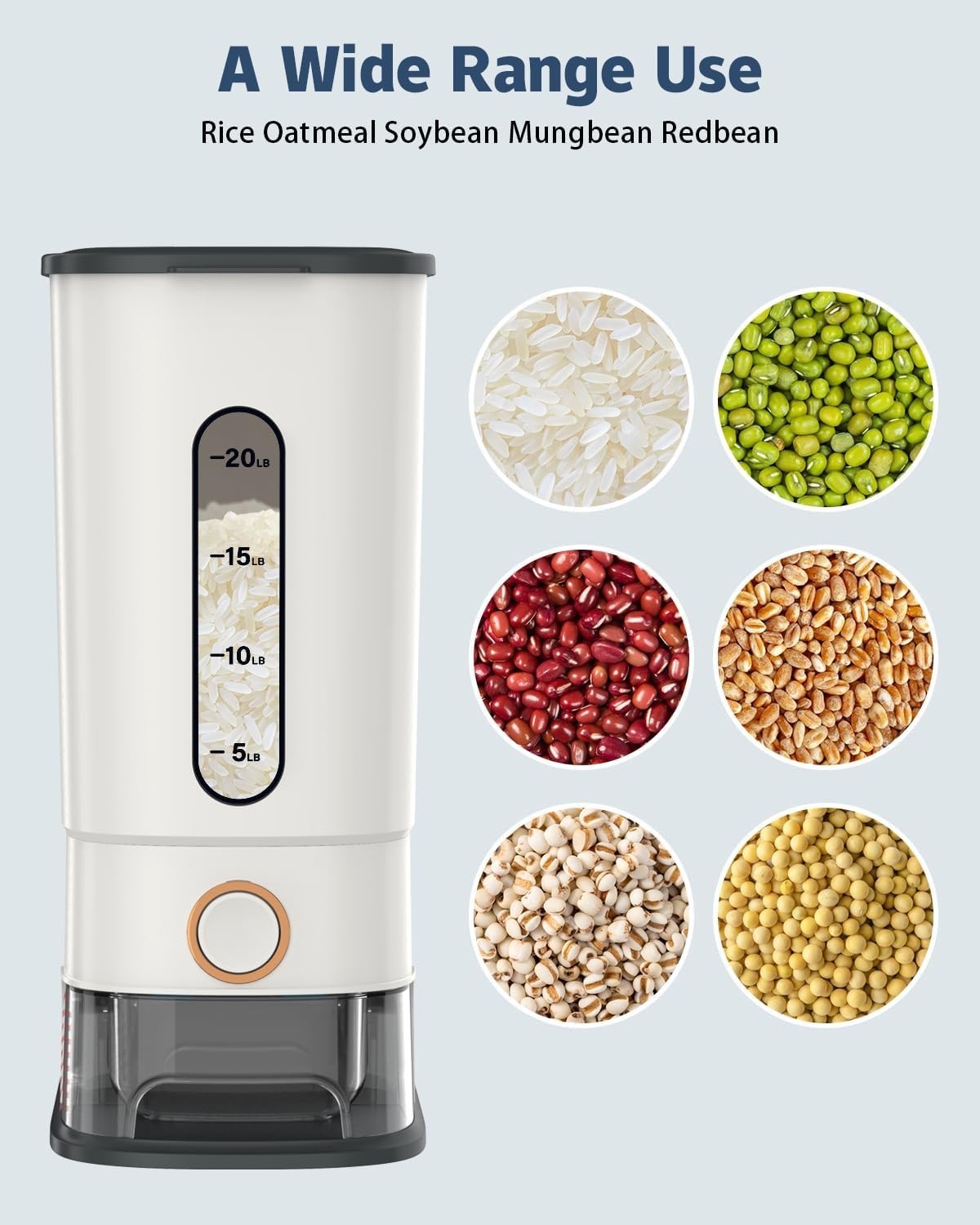 12kg Rice Dispenser BPA Free Airtight Storage w Measuring Cup