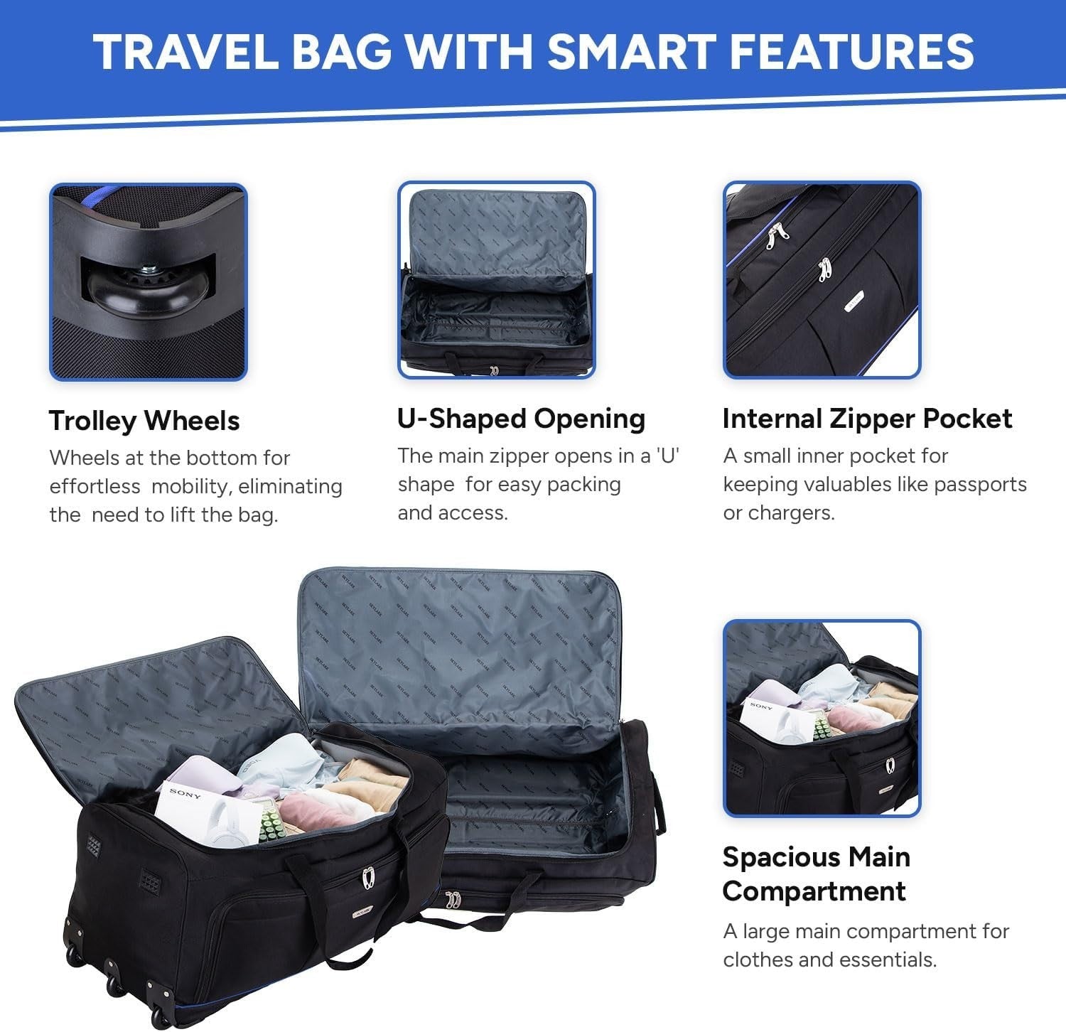 36” XL Extra Large Wheeled Duffle Bag Lightweight Travel Holdall 155L