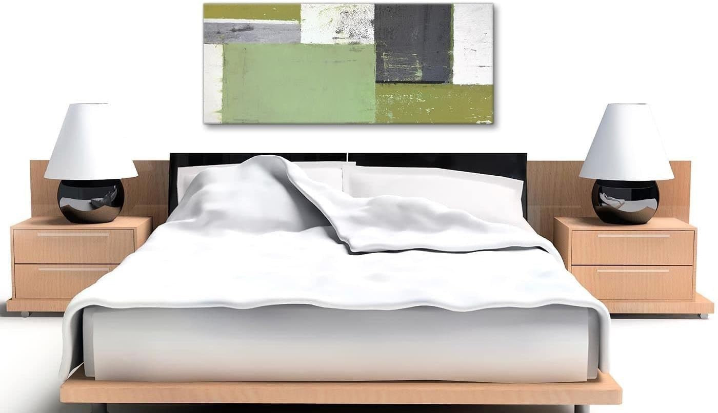 Large Green Grey Abstract Canvas Wall Art Modern Painting 119x52cm