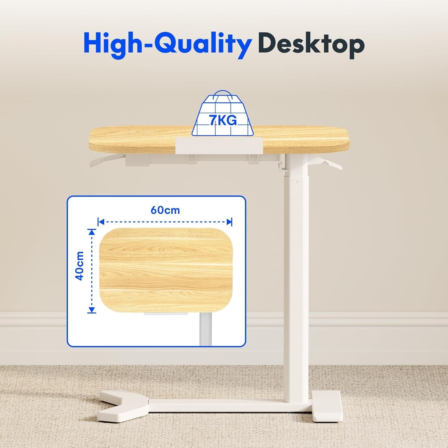 Adjustable Standing Desk Overbed Laptop Table Sit Stand Wood Top 60x40cm