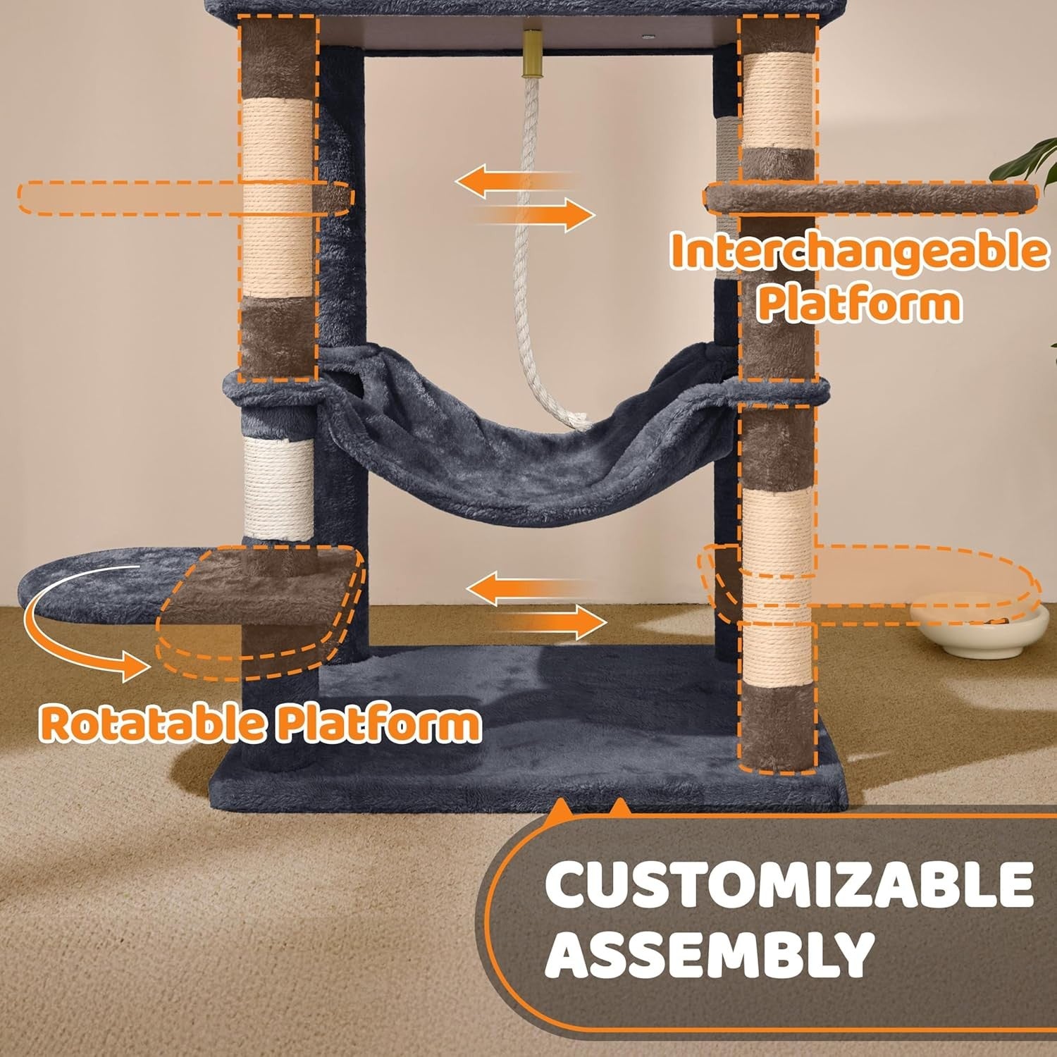 Large Cat Tree Tower 150cm Scratching Post Condo Hammock Play Centre