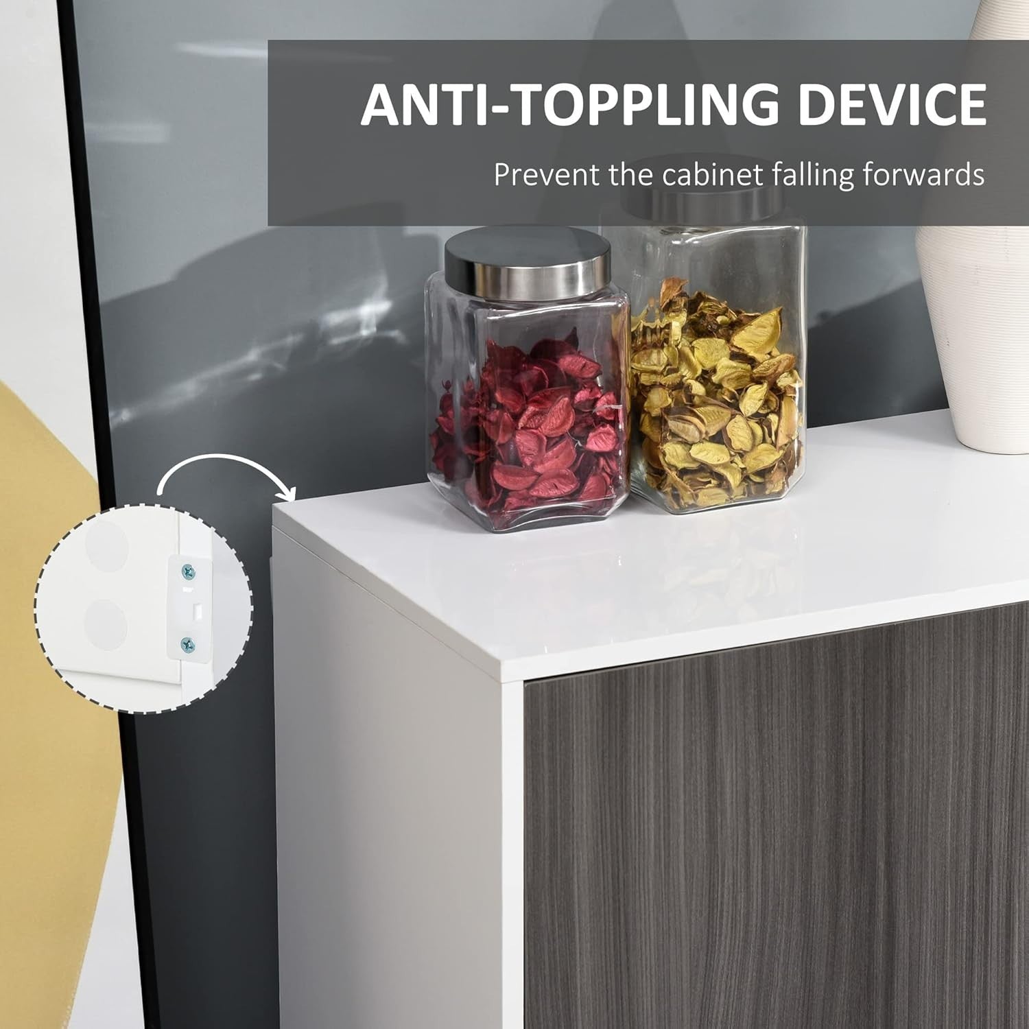 High Gloss Sideboard with Push-Open Drawers, 3 Doors, Modern Storage Unit