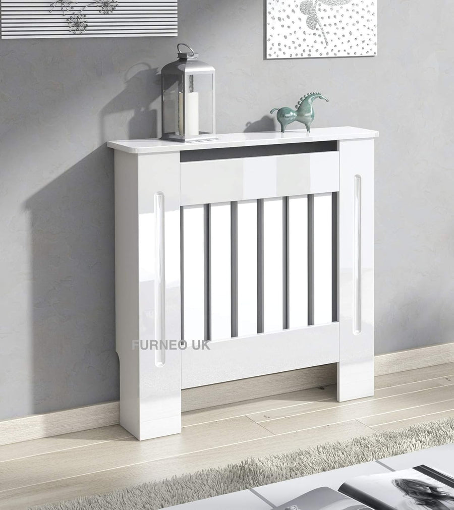Small High Gloss Radiator Cover White Modern MDF Heater Cabinet with Shelf