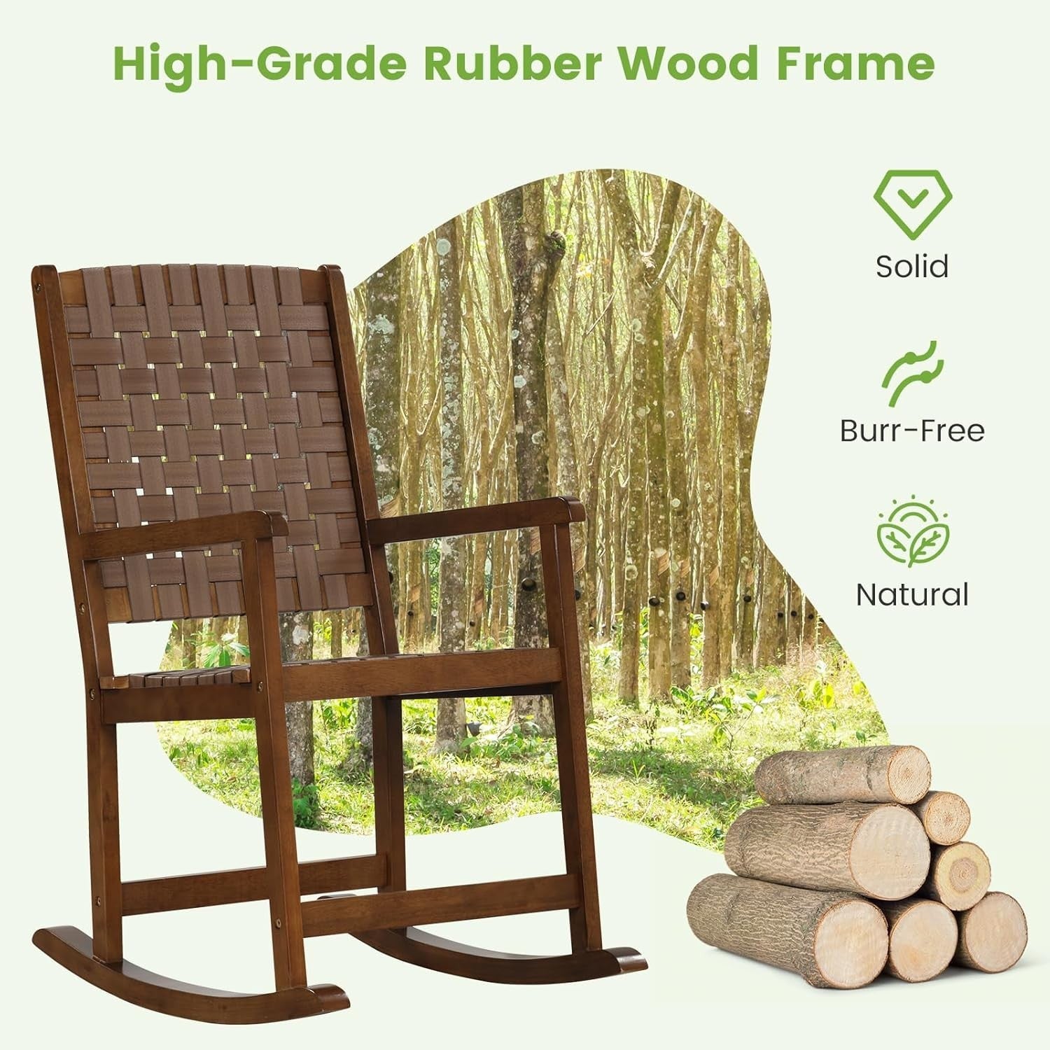 Outdoor Rocking Chair with PU Leather Seat & Woven Back – Patio & Balcony