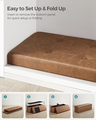 SONGMICS MAZIE Storage Ottoman Bench – 110cm Folding Footrest & End-of-Bed Seat