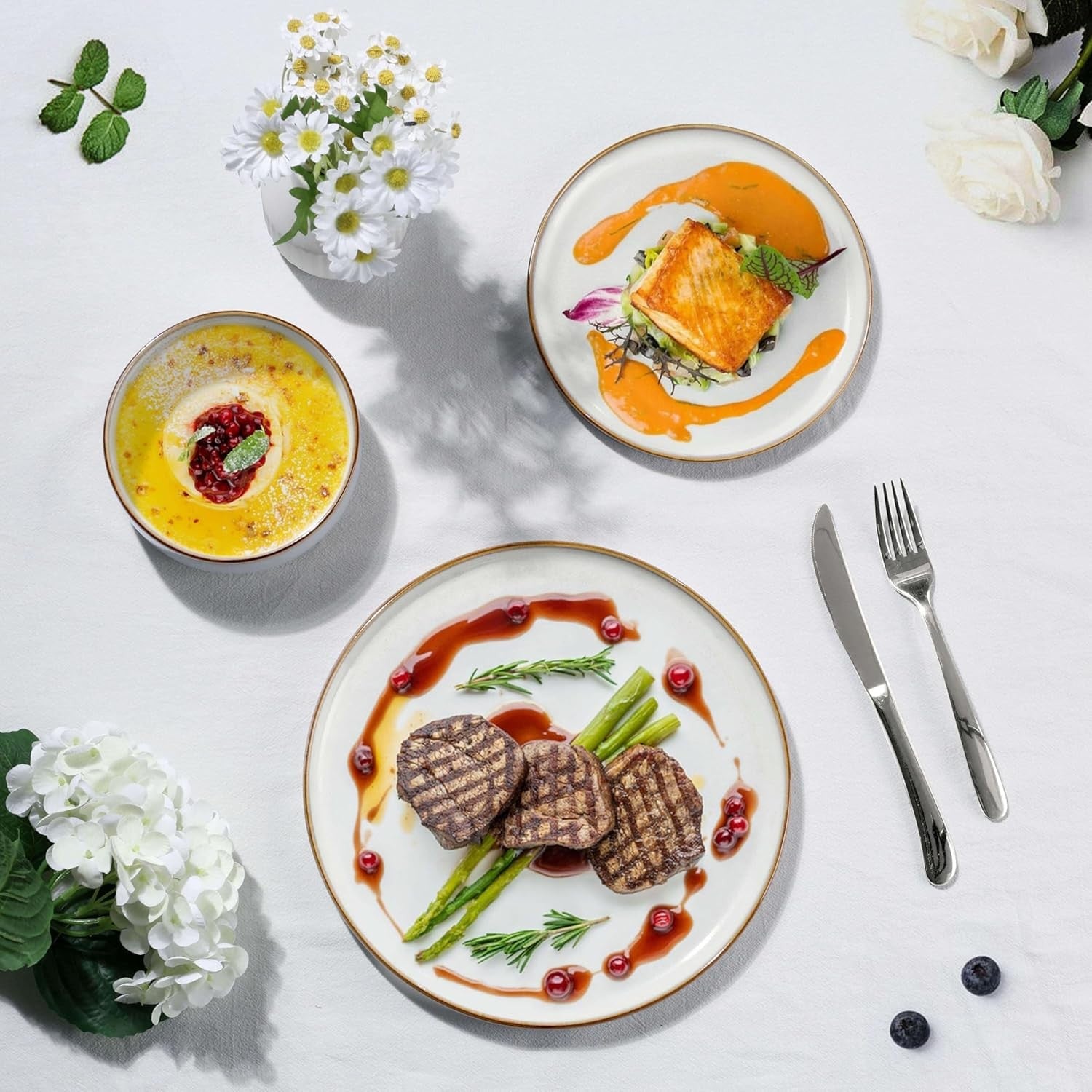 12pc Stoneware Dinner Set Plates Bowls Microwave Dishwasher Safe Ivory