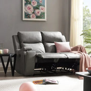 2 Seater Recliner Sofa Faux Leather Manual Grey PU Lounge Cup Holder