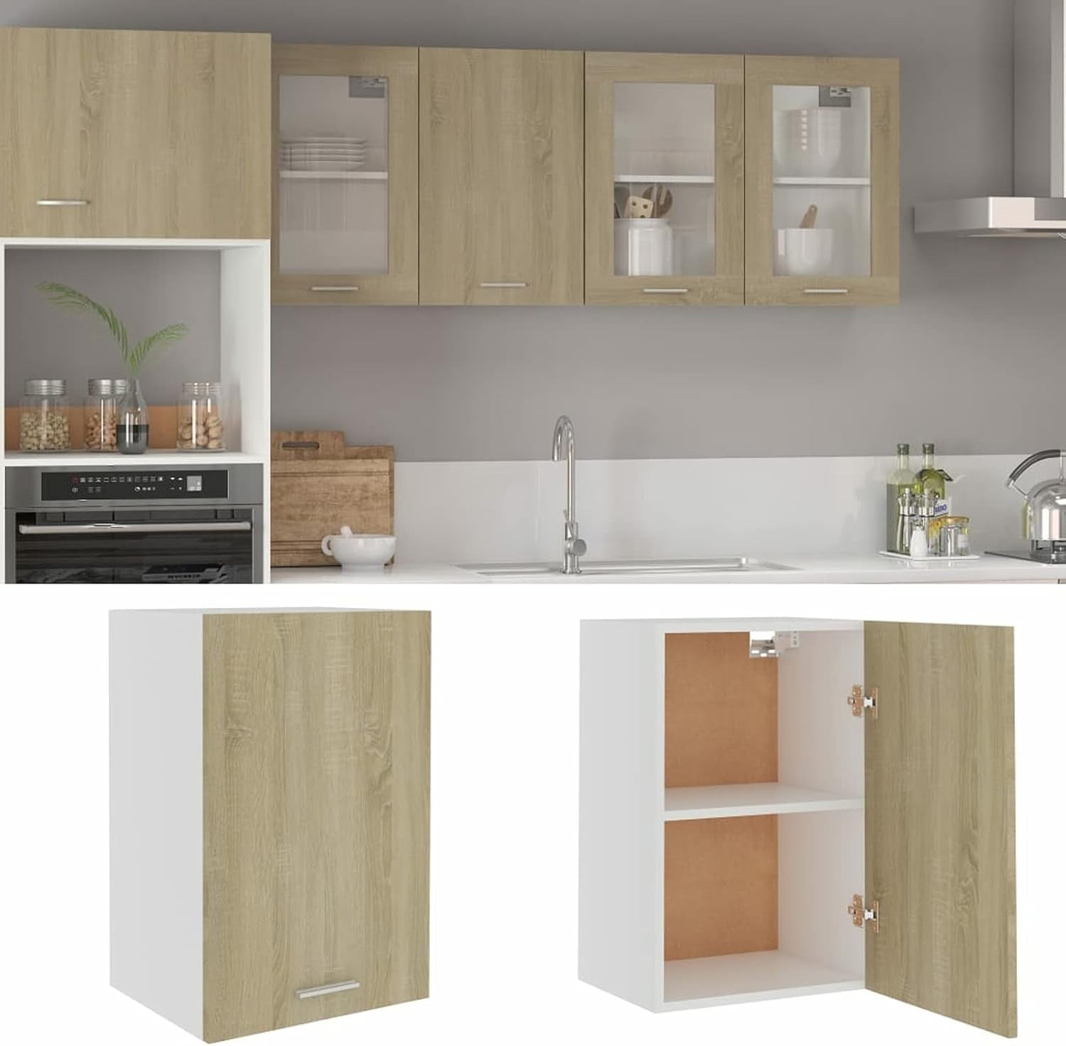 Wall Mounted Kitchen Cabinet with Lockable Doors & Spacious Shelves 39.5x31x60cm