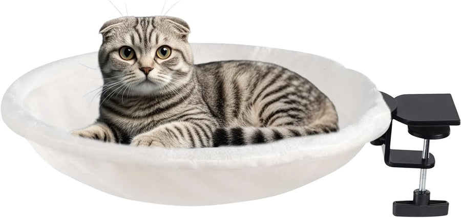 180° Rotating Cat Desk Hammock Foldable Washable Perch Bed White
