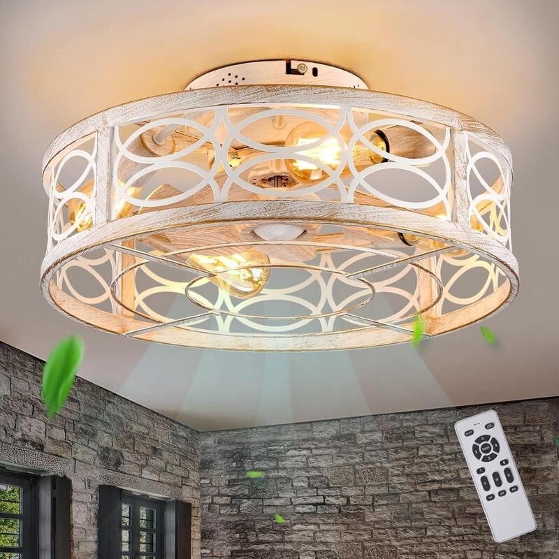 Flush Mount Ceiling Fan Light Remote App Control Quiet Indoor 6-Speed E27