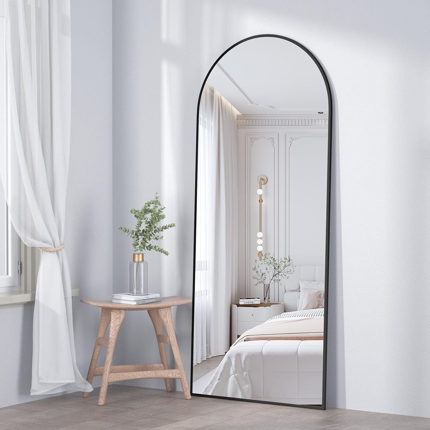 Arch Full Length Mirror 162x53cm Black Frame Wall Leaning Dressing Floor