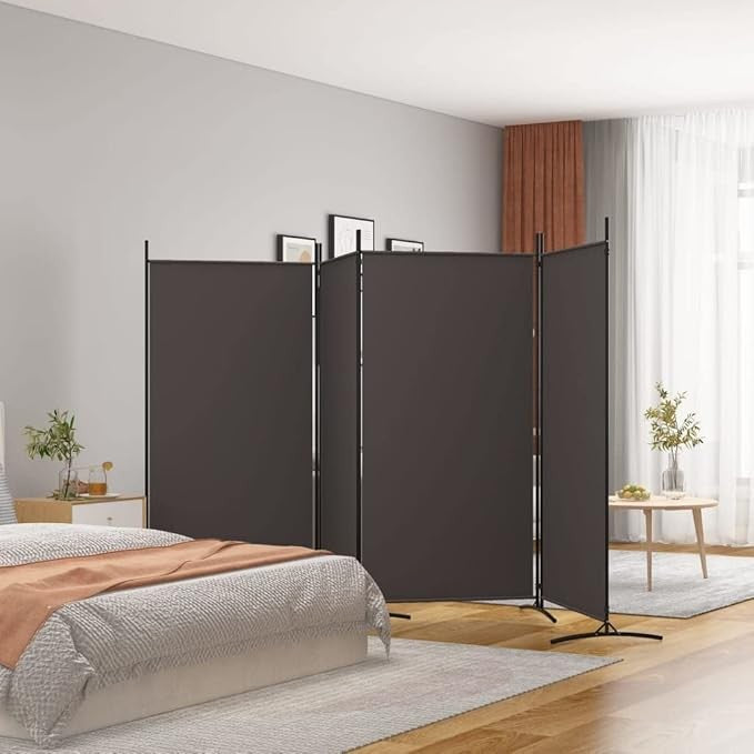 4 Panel Folding Room Divider Brown Privacy Screen 346x180cm Fabric Partition