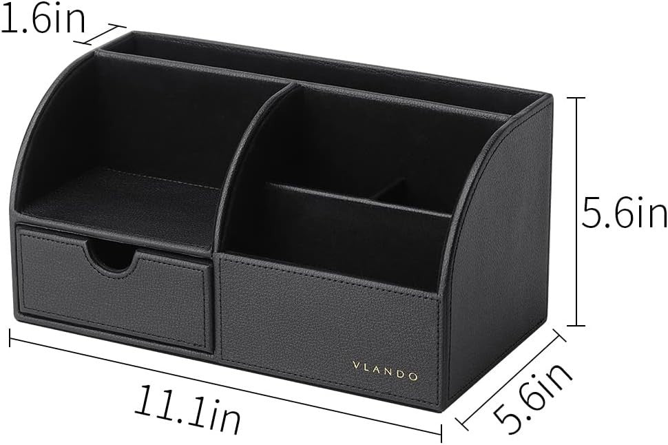 2 Pack Desk Organizer Caddy – Leather Desktop Storage with Drawer