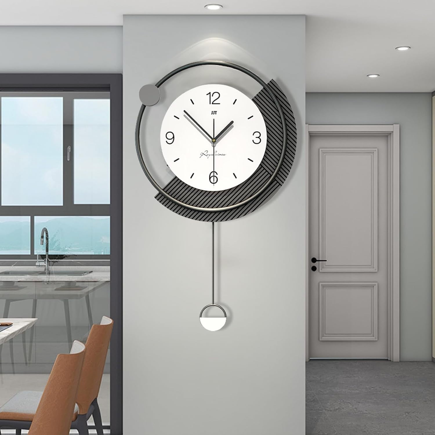 Large Wall Clock 60cm Silent Pendulum Metal Frame Modern Home Office Decor